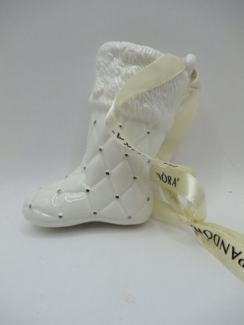 Pandora Christmas Ornament 2012 Limited Edition White Porcelain Stocking Boot
